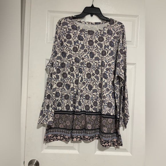 J. Jill Tops - J. Jill Blue and Cream Floral Tunic